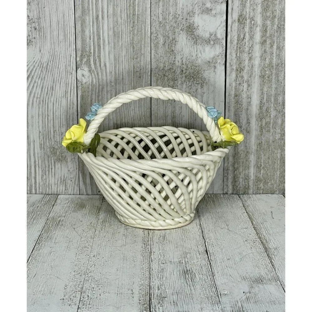 Vintage Bassano Capodimonte Style Italian Ceramic Woven Basket